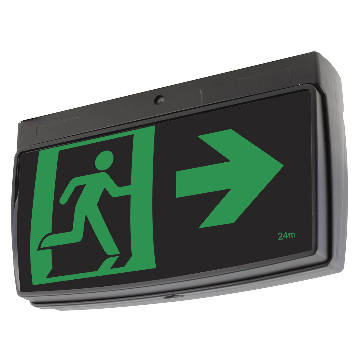 black exit sign with emergency lighting