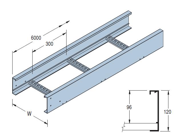 NEMA 20A Aluminum Cable Ladder 300RS 150W Straight Tray