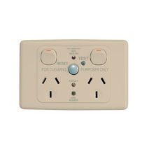 Clipsal 2025RCD10C Rcd Protected Twin Switch Socket Outlet 250V 10A 2 Pole 10ma Rcd Cleaning Label Beige