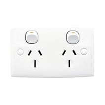 Clipsal 25/15S Twin Switch Socket Outlet 250V 15A Standard Size Horizontal Safety Shutter White Electric