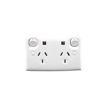 Clipsal 25DN Twin Switch Socket Outlet 250V 10A Standard Size 2 Pole Neon White Electric