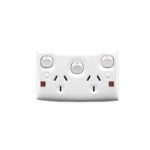 Clipsal 25XAN Twin Switch Socket Outlet 250V 10A Standard Size Removable Extra Switch Neon White Electric