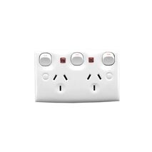 Clipsal 25XN Twin Switch Socket Outlet 250V 10A Standard Size 2 Pole Neon Removable Extra Switch Desert Sand
