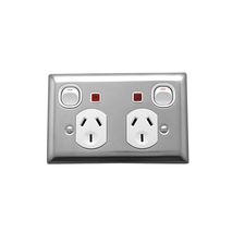 Clipsal A25NA Twin Switch Socket Outlet 250V 10A A Style Deep Curved Plate Safety Shutter Neon