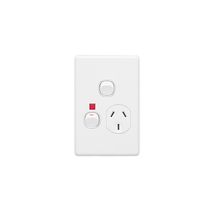 Clipsal C2015VXN Single Switch Socket Outlet Classic 250V 10A Vertical Removable Extra Switch Neon