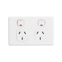 Clipsal C2025DN Twin Switch Socket Outlet Classic 250V 10A 2 Pole Neon