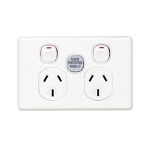 Clipsal C2025SF Twin Switch Socket Outlet Classic 250V 10A 1 Pole Surge Protection