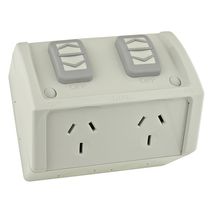 Clipsal WSC227/1/2 Twin Switch Socket Outlet 250V 10A Weather Proof Standard Size Resistant Grey
