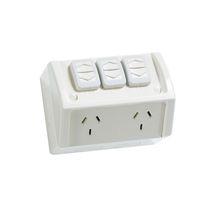 Clipsal WSC227/2X Twin Switch Socket Outlet 250V 10A Weather Proof Extra Switch