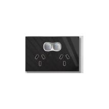 10 Amp Glass Double Power Point With Built-In Led Push Button Switch Black