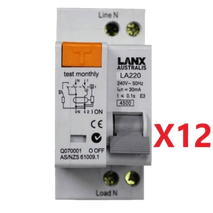 Lanx Pack of 12 Two Pole RCD MCB RCBO 20A 4.5KA Type A