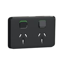 Clipsal Iconic, Double Power Point Skin, Horizontal Mount, 250V, 10A, Clip-On Extra Black