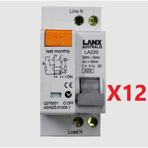 Lanx Pack of 12 Two Pole RCD MCB RCBO 20A 4.5KA Type A