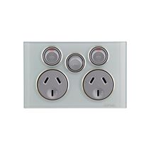 CLIPSAL Saturn Double Power Point with Extra Switch (Pure White)