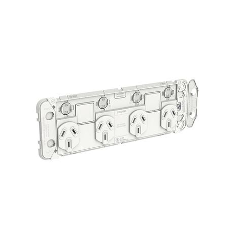 Clipsal 3015/4XXUAG Iconic - Quad Switch Socket Outlet Grid Horizontal Mount 250V 10A With 2 Removable Extra Switch Apertures