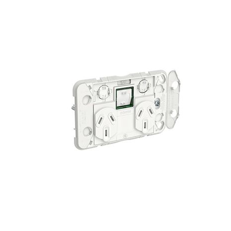 Clipsal 3025XAG Iconic - Twin Switch Socket Outlet Grid Horizontal Mount 250V 10A With Removable Extra Switch