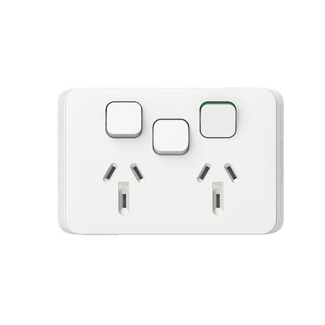 Clipsal 3025XUA Iconic - Twin Switch Socket Outlet Horizontal Mount 250V 10A With Removable Extra Switch Aperture