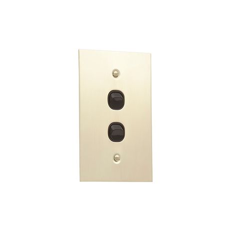 Clipsal BBSL32VA Flush Switch 2 Gang 250VAC 10A Metal Plate Range Bbsl Style Standard Vertical Brass