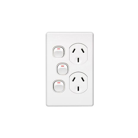 Clipsal C2025VXA Twin Switch Socket Outlet Classic 250V 10A Vertical Removable Extra Switch