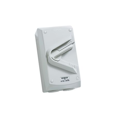 Clipsal WHB420 Surface Switch 1 Gang 4 Pole 440vac 20A Hoseproof M100 Rating Resistant Grey