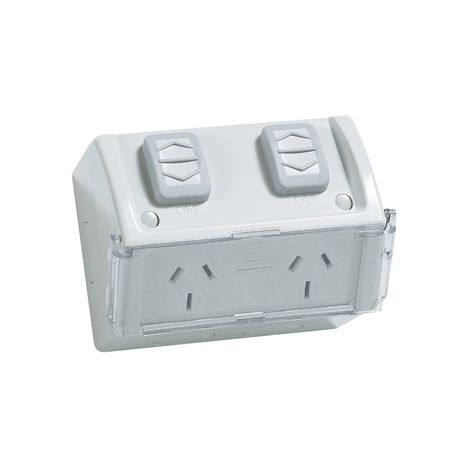 Clipsal WSC227F2/15 Twin Switch Socket Outlet 250V 15A Weather Proof Flap Resistant Grey