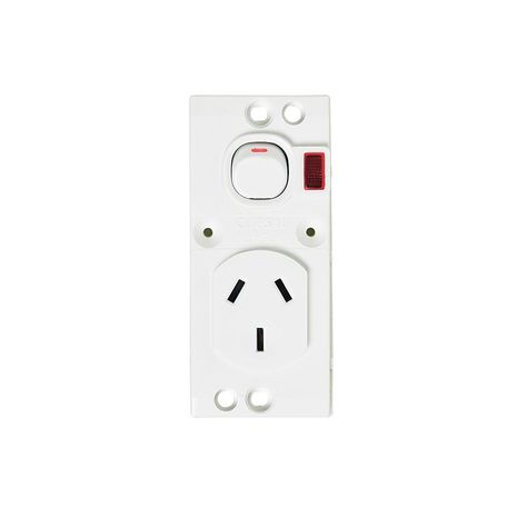 Clipsal ML/ABC15VDNM Single Switch Socket Outlet 250V 10A O Style 2 Pole Vertical Neon With Shutter