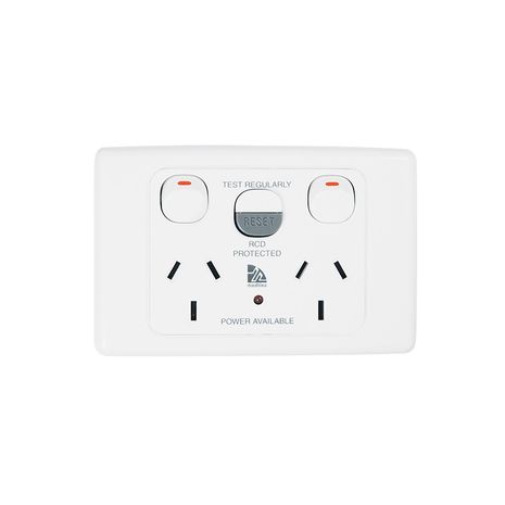 Clipsal ML2025RC10 Rcd Protected Twin Switch Socket Outlet Medilec 250V 10A 1 Pole Horizontal 10ma Rcd