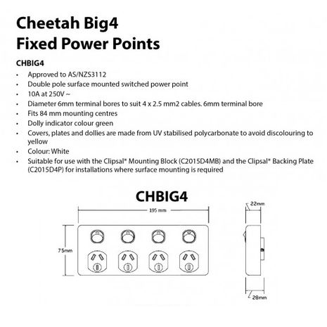 TRADER Semi Slim Cheetah Series Quad Power Point 10A