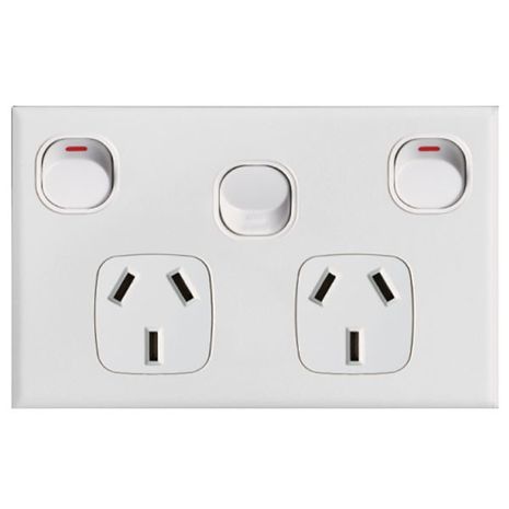 Slim Double Power Point 10A With Extra Switch