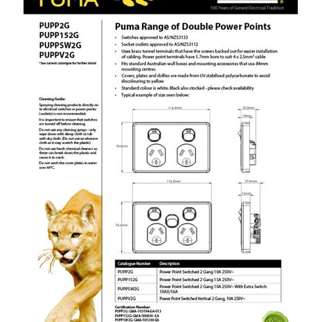 Trader Power Point Switched 2 Gang, 10A 250V data sheet