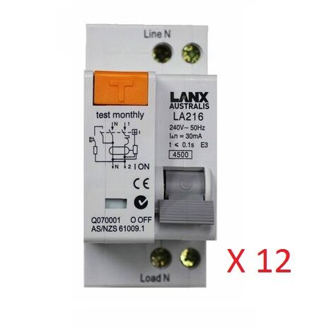Pack of 12 - Lanx Two Pole 16A RCD/ MCB RCBO 4.5KA