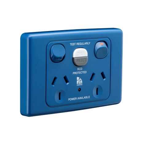 Clipsal ML2025RC10RCD Protected Twin Switch Socket Outlet, 250V, 10A, 1 Pole, Horizontal, 10mA RCD