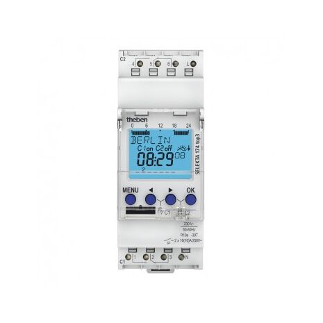 Theben Time Switch, Digital 240VAC, 2 Channel, 2 Module, Din Mount with Power Reserve, Astronomical