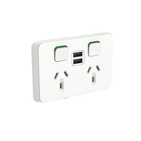 CLIPSAL Iconic Double Power Point 10A White with Twin USB Charger 3025USB2VW