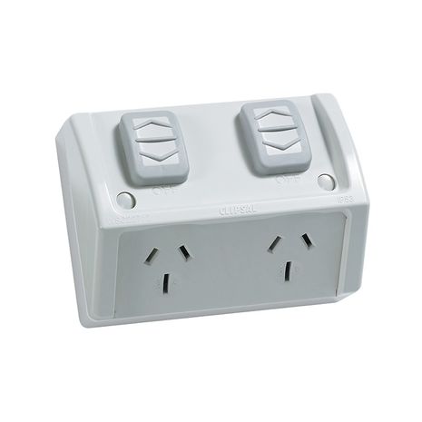 Clipsal WSCF227/2 Twin Switch Socket Outlet 250V 10A Weather Proof Flush Mount