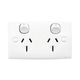 Clipsal 25/15S Twin Switch Socket Outlet 250V 15A Standard Size Horizontal Safety Shutter White Electric